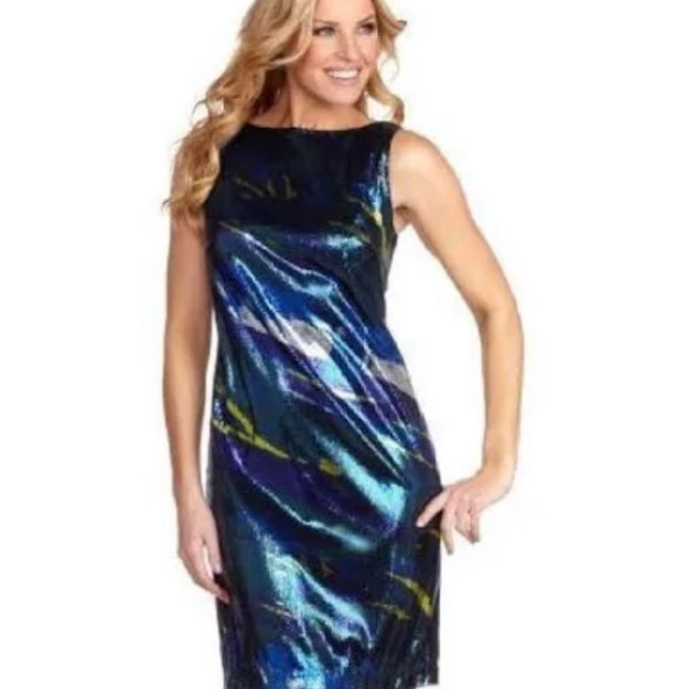 REBECCA MOSES SEQUIN COLORFUL DRESS